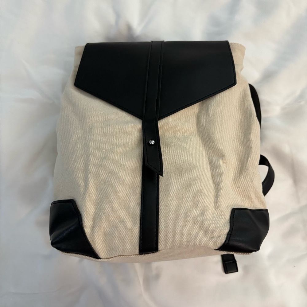 Deux Lux Demi Backpack. Beige Canvas and Vegan Leather.